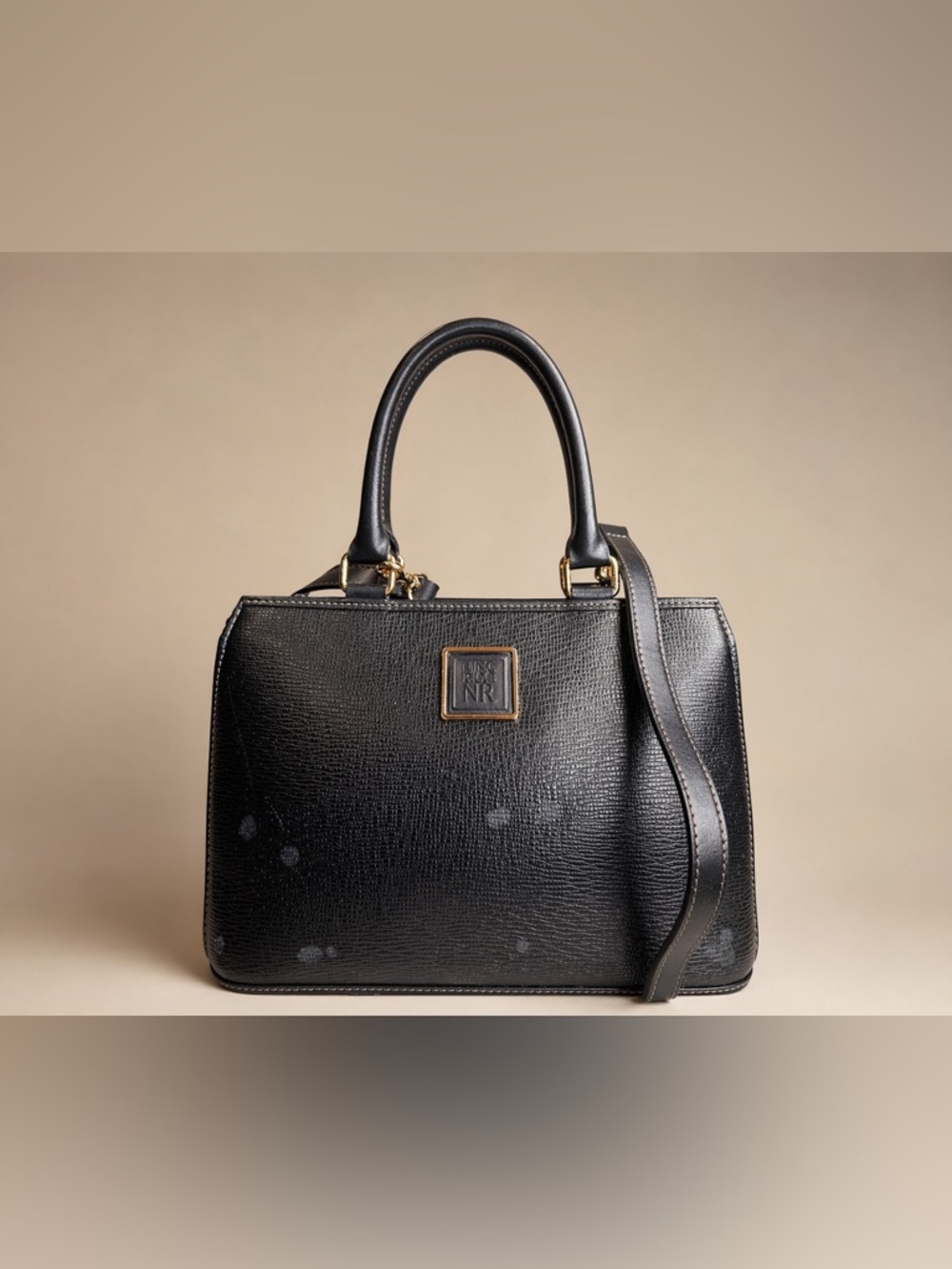 🖤 Nina Ricci Black Vintage Textured Leather Top Handle Crossbody Structured Bag